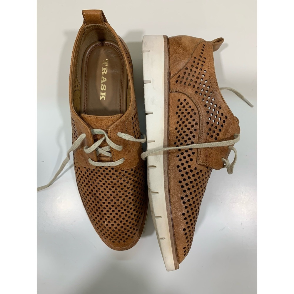 Trask Sneakers Oxfords Leather Brown Lena Women's Perforated - 7.5M
